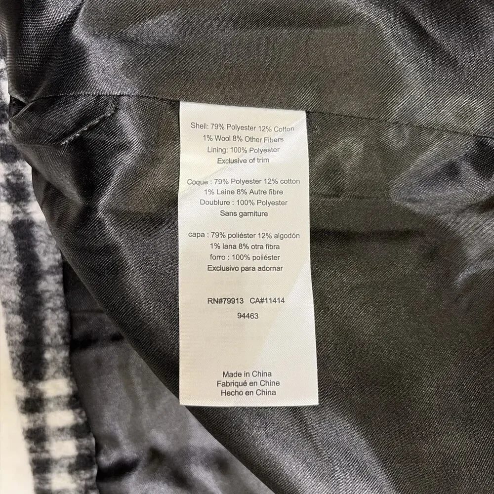 NWT Motherhood Maternity Women's Pea Coat Black & White Plaid Size Small Chrty - Picture 15 of 16